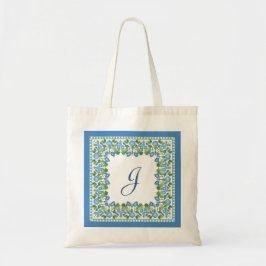 Bolsa Tote Saco de Tote da Borda Glória da Manhã Azul Monogra