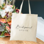 Bolsa Tote Saco de Tote da Manhã de Casamento do Dono de Brid<br><div class="desc">Este bolsa mínimo e clássico é o presente perfeito da Bridesmaid para a manhã do seu casamento,  ou usado em uma proposta da Bridesmaid. O nome na frente e os detalhes no verso podem ser editados.</div>