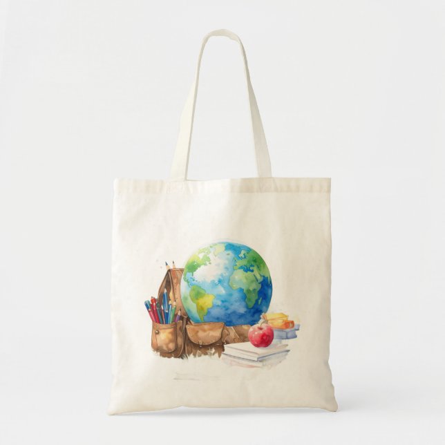 Bolsa Tote Saco de Tote de Aquarela de Volta às Aulas (Frente)