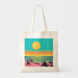 Bolsa Tote Saco de tote de cena de praia, saco de tote retrô.
