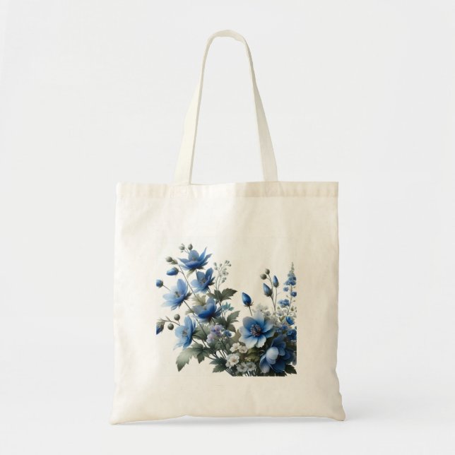 Bolsa Tote Saco de tote de flores azuis (Frente)