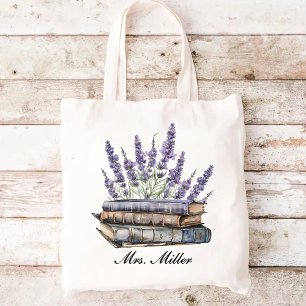 Bolsa Tote Saco de Tote de Livro Floral de Lavanda Personaliz