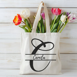 Bolsa Tote saco de tote de nome personalizado, letra C presen