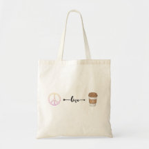 Saco de Tote de Paz, Amor e Café