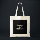 Bolsa Tote Saco de Tote do Casamento Negro Formal Elegante Mi<br><div class="desc">Esta mala de tote de casamento preto elegante e minimalista é perfeita para um casamento rústico. O design apresenta uma bela fonte em um fundo preto para embelezar seu evento.</div>