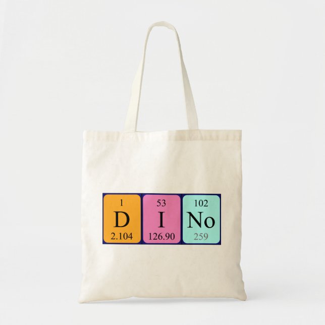 Bolsa Tote Saco de tote do nome da mesa periódica Dino (Frente)