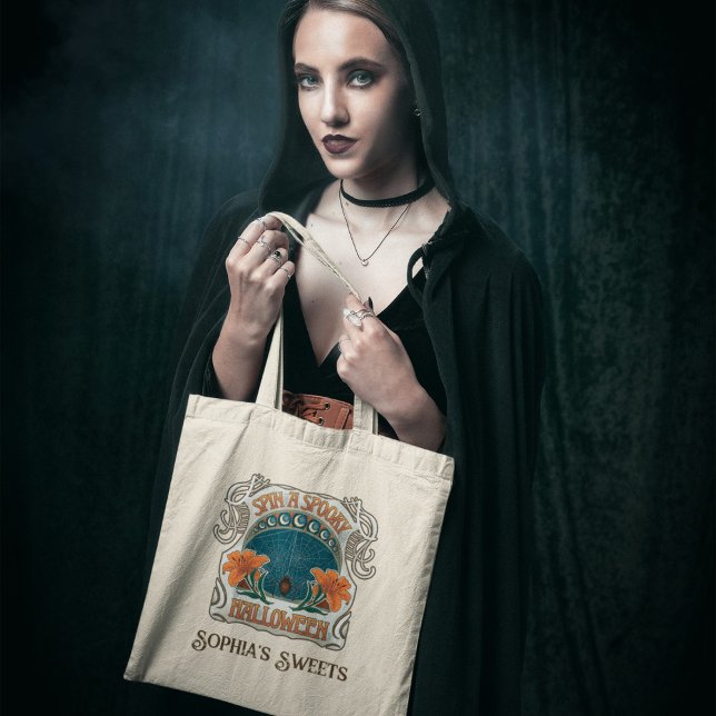 Bolsa Tote Saco de Tote Doce de Halloween (Spin a Spooky Halloween Vintage Style Tote Bag. Personalize with Your Name.)