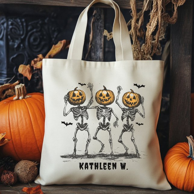 Bolsa Tote Saco de Tote, Truque ou Trapaça de Halloween Perso (Halloween tote bag, personalized Halloween bag, trick or treat bag, pumpkin head skeleton tote,)