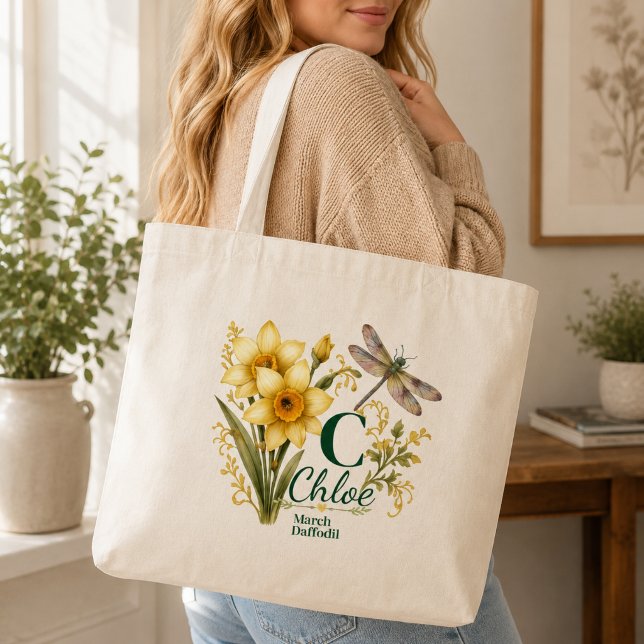 Bolsa Tote Saco de Totó com Monograma de Libélula e Flor de N (Criador carregado)