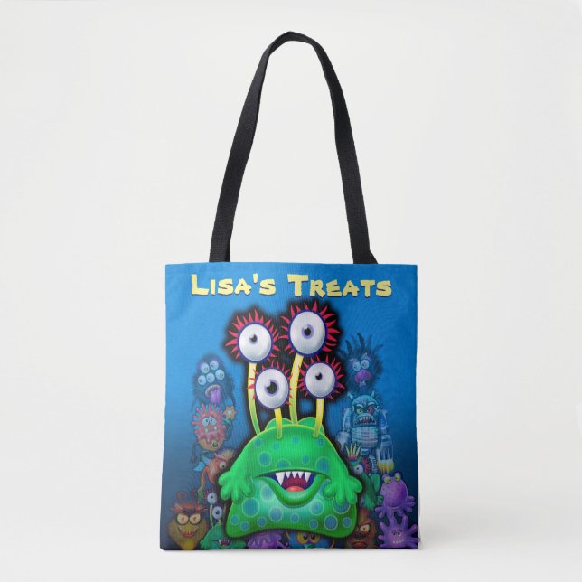 Bolsa Tote Saco de tratamento personalizado do Halloween (Frente)