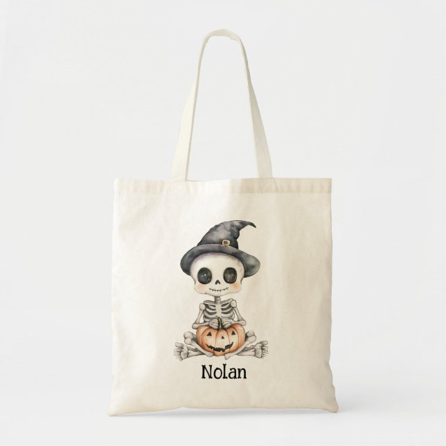 Bolsa Tote Saco de Truques ou Travessuras de Esqueleto de Beb (Frente)