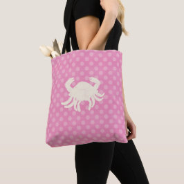 Bolsa Tote Saco de Viagem do caranguejo, Bolinhas rosa e bran