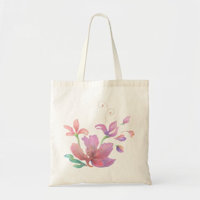 Bolsa Tote Saco desenhado mão da flor (Frente)