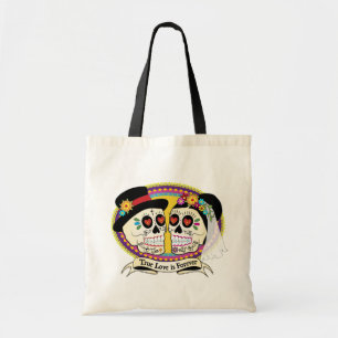 Bolsa Tote Saco do crânio do açúcar do Los Novios (inglês