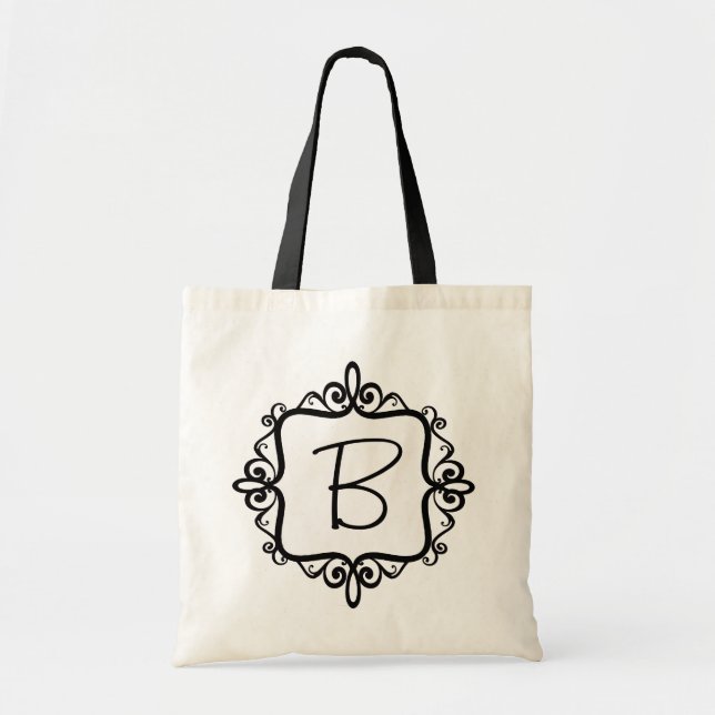 Bolsa Tote Saco do favor do casamento do monograma (Frente)