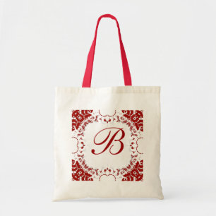 Bolsa Tote Saco do Monograma Branco Vermelho