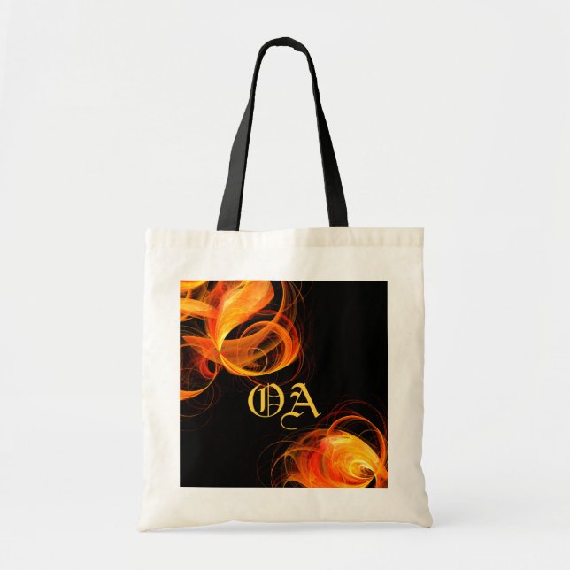 Bolsa Tote Saco do Monograma de Abstrato de Arte Fireball (Frente)