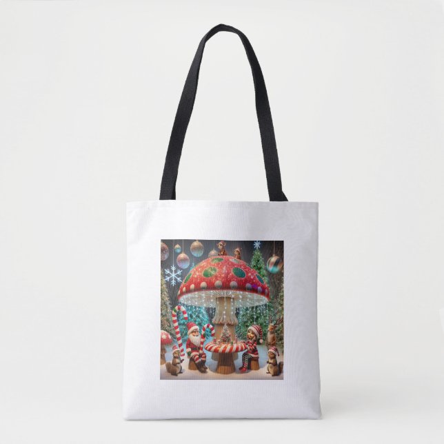 Bolsa Tote Saco do Ombro: Design do Cogumelo de Natal (Frente)