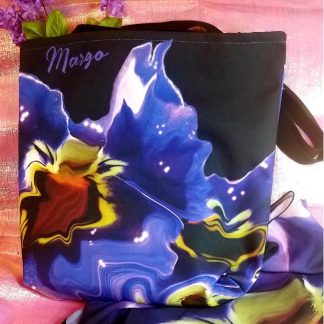 Bolsa Tote Saco do Toque de Paixão Púrpura e Amarela (Purple and Yellow Passion Tote Bag With Matching Scarf)