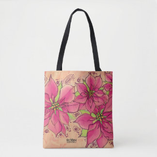 Bolsa Tote Saco do Toque de Poinsettias Rosa