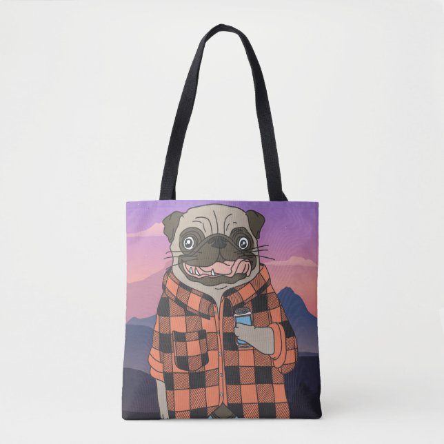 Bolsa Tote Saco do Toque de Pug Cute (Frente)
