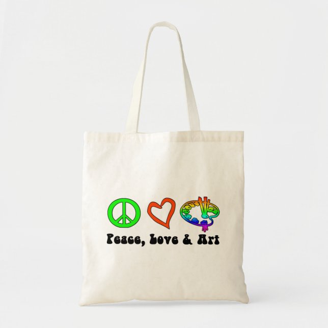 Bolsa Tote Saco dos sinais da paz, do amor & da arte (Frente)