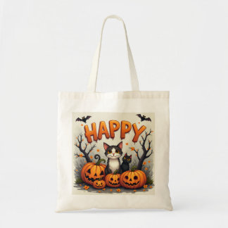 Bolsa Tote Saco ecológico de gato Feliz Halloween