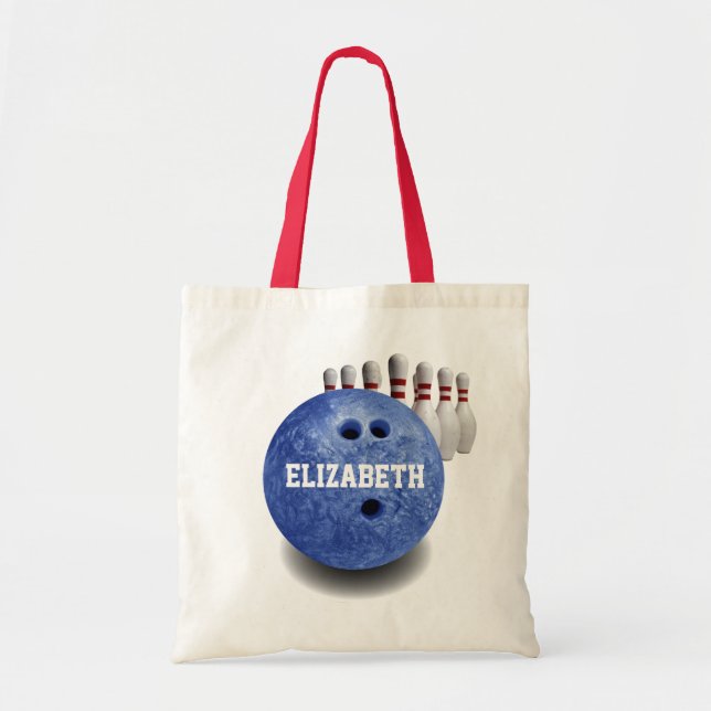 Bolsa Tote Saco feito sob encomenda da bola da boliche azul (Frente)