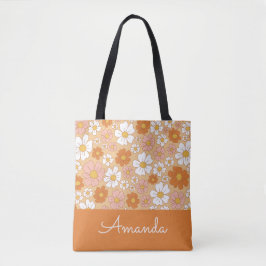 Bolsa Tote Saco Floral Branco e Laranja