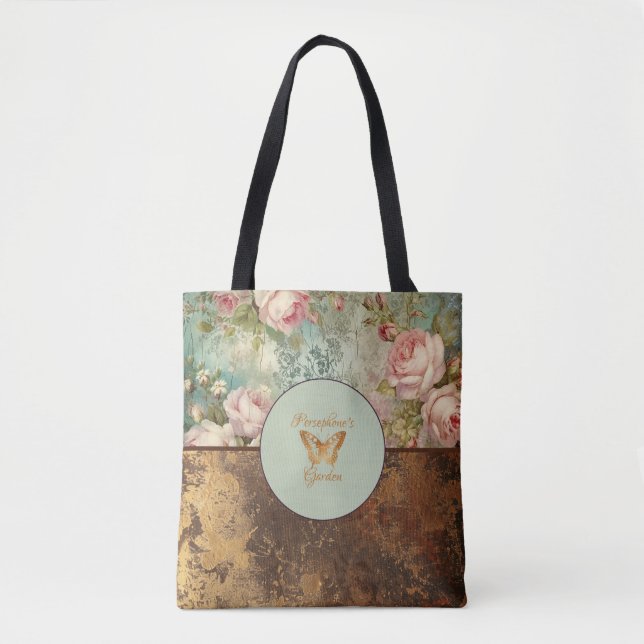 Bolsa Tote saco floral com estilo chique grunge (Frente)
