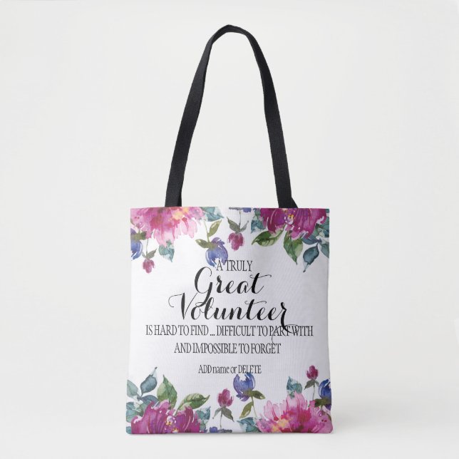 Bolsa Tote Saco floral de agradecimento para voluntário (Frente)