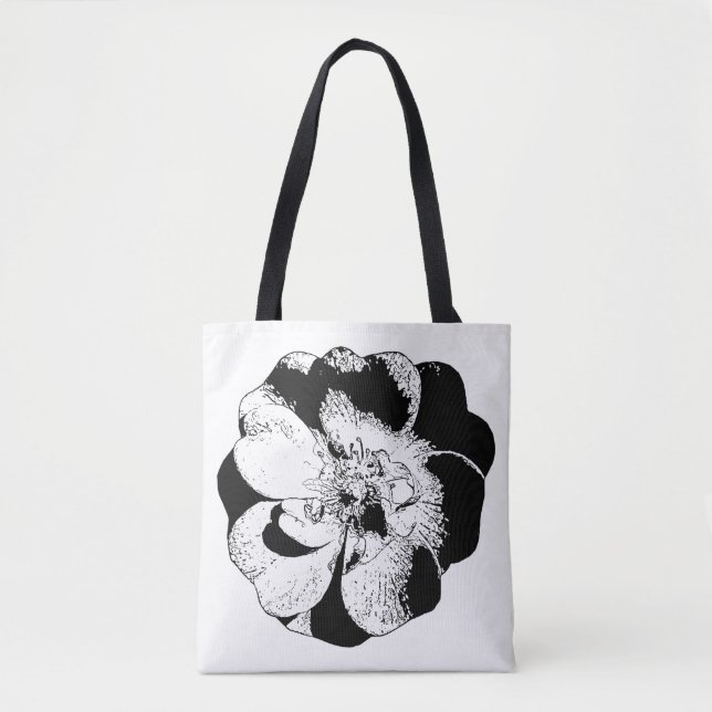 Bolsa Tote Saco Floral Mínimo Preto e Branco (Frente)