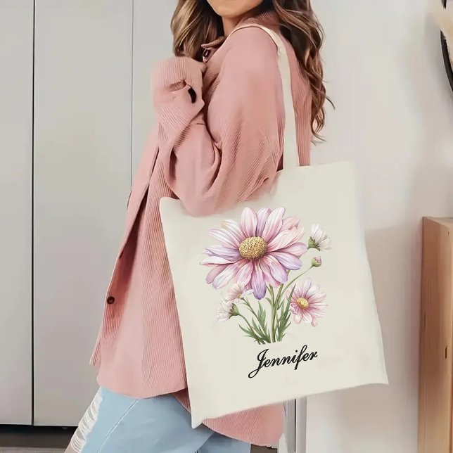 Bolsa Tote Saco Floral Personalizado, Presente para o Anivers (personalized name tote bag, student gift tote bag, birthday gift for her, gift for mom tote bag, )
