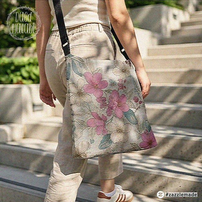 Bolsa Tote Saco Floral Rosa Blossom (Pink Blossom Floral Tote Bag (Large))