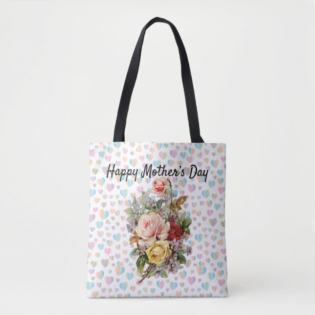 Bolsa Tote Saco grande elegante floral com design do Dia das  (Frente)