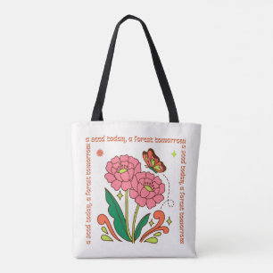Bolsa Tote Saco ilustrativo da cor rosa e verde