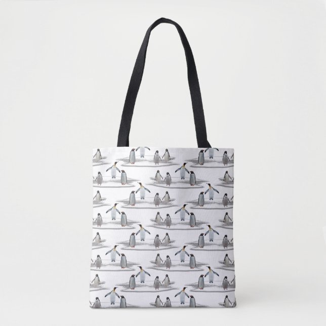 Bolsa Tote Saco Impresso com Festa de Pinguim no Iceberg (Frente)