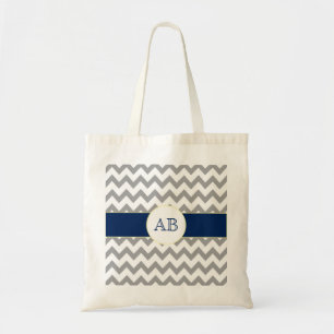Bolsa Tote Saco listrado do monograma de Chevron das cinzas e