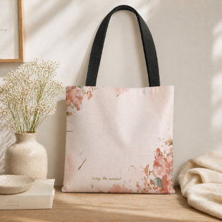 Bolsa Tote Saco Maternal Floral Romântico Rosa Bege Aquarela