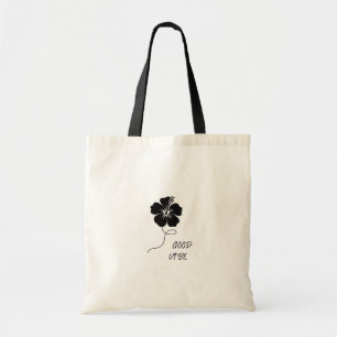 Bolsa Tote Saco Minimalista Estético de Flor de Hibisco Preto