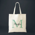 Bolsa Tote Saco Monograma Inicial, Verde Mint e Preto<br><div class="desc">Um saco de tote de excelente para quase qualquer um! Este saco tem um grande nome inicial e um nome de solteiro. Adicione suas informações no formulário de modelo. Use o recurso Personalizar para alterar a cor,  o estilo,  o tamanho ou a posição da fonte.</div>