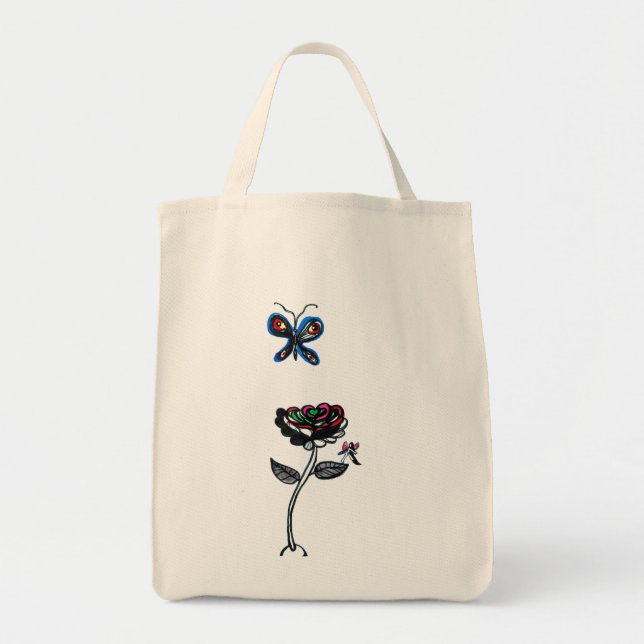 Bolsa Tote Saco Orgânico Flor Fada Borboleta (Frente)