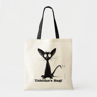 Bolsa Tote Saco oriental engraçado do gato preto