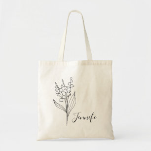 Bolsa Tote Saco Personalizado com Flor do Mês de Nascimento e