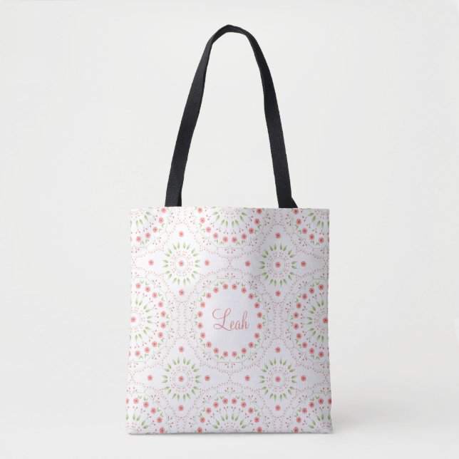 Bolsa Tote Saco Personalizado com Mandala Floral de Pêssego (Frente)