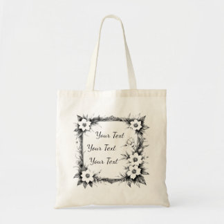 Bolsa Tote Saco Personalizado com Moldura de Flores Silvestre
