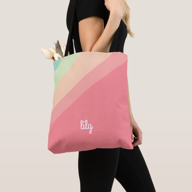 Bolsa Tote Saco Personalizado com Nome em Pastel Arco-Íris Pr (Close Up)