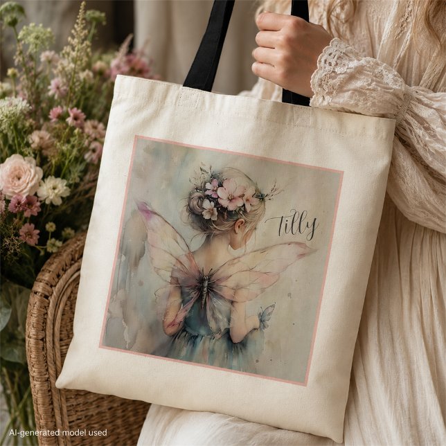 Bolsa Tote Saco Personalizado de Fada para Menina das Flores  (Criador carregado)
