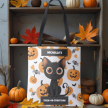 Saco Personalizado de Trick-or-Tratat - Gato Preto
