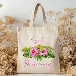 Bolsa Tote Saco Personalizado Flores de Hibisco Damas de Honr